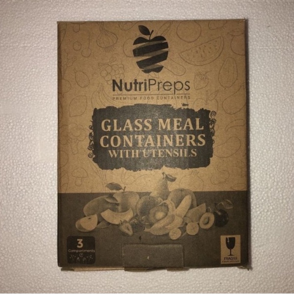 One NutrPreps Glass Meal Prep Container 5pc Set 3 Compartment BPA Free Lunch Box